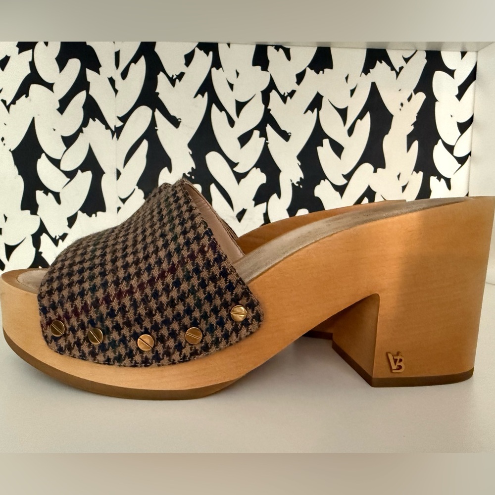 Veronica Beard Delia Houndstooth Fabric Heeled Loafer Mule Espresso Multi